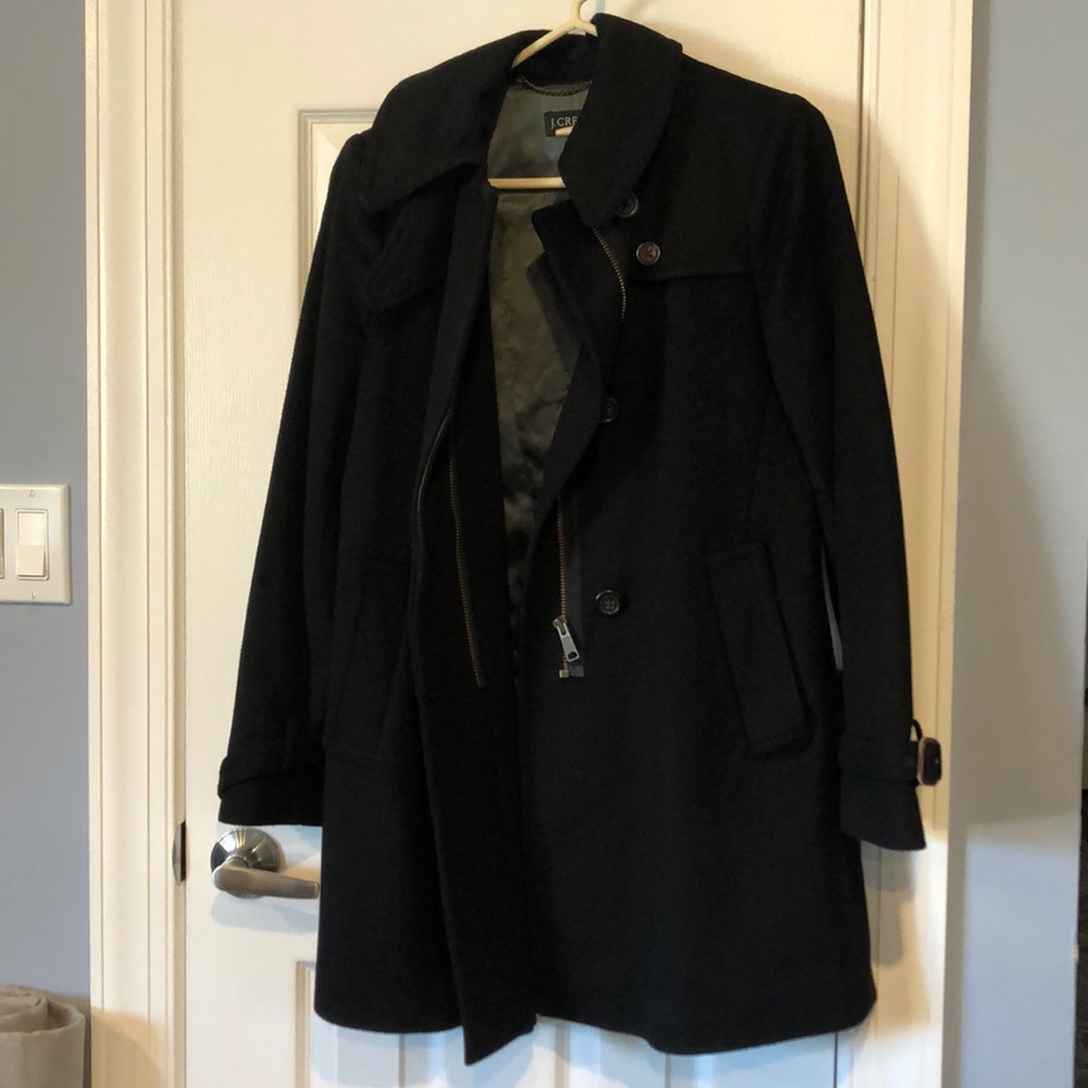 J Crew size 4 black coat with hood